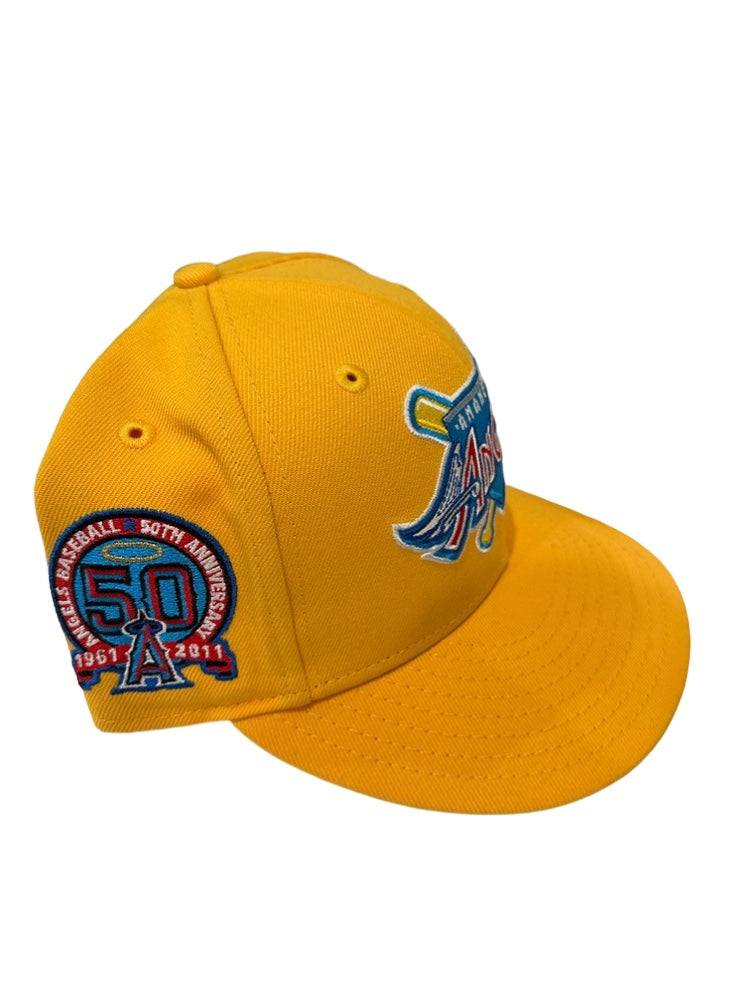 Anaheim Angels 50th Anniversary Fitted Hat Size 6 7/8 in Golden Yellow